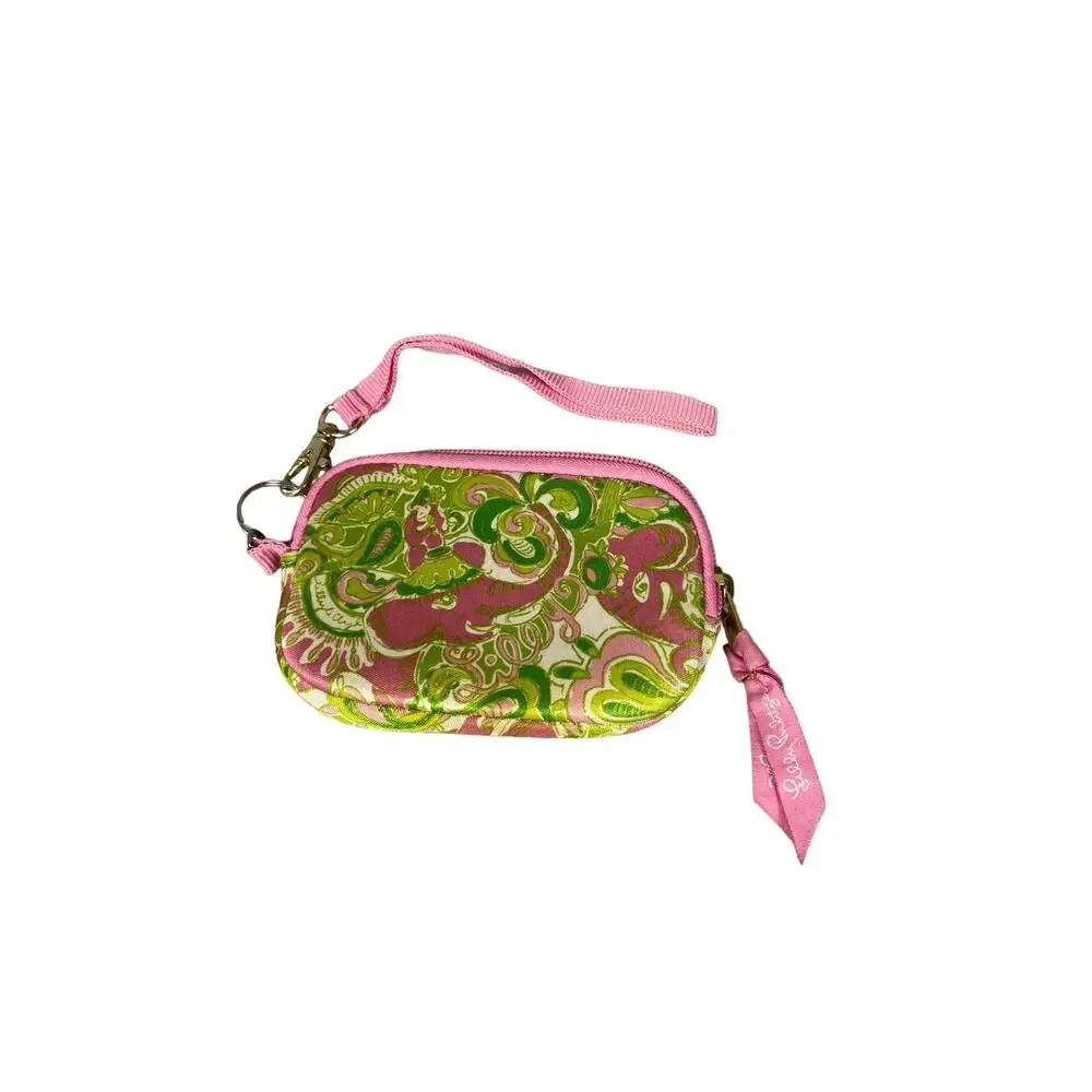 Lilly Pulitzer Green Pink Camera Case Womens Wallet Wristlet